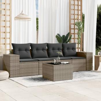 ARDEBO.de - 5-tlg. Garten-Sofagarnitur mit Kissen Grau Poly Rattan