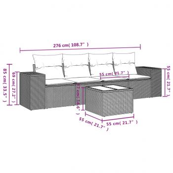 5-tlg. Garten-Sofagarnitur mit Kissen Grau Poly Rattan