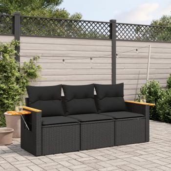 ARDEBO.de - 3-tlg. Garten-Sofagarnitur mit Kissen Schwarz Poly Rattan