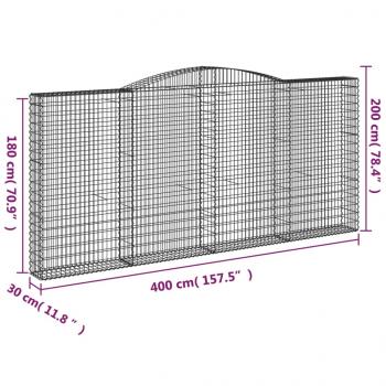 Gabionen mit Hochbogen 4 Stk. 400x30x180/200cm Verzinktes Eisen