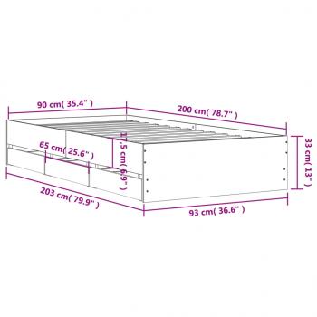 Bettgestell mit Schubladen Sonoma-Eiche 90x200cm Holzwerkstoff