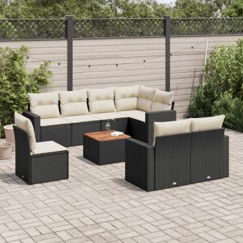 ARDEBO.de - 9-tlg. Garten-Sofagarnitur mit Kissen Schwarz Poly Rattan