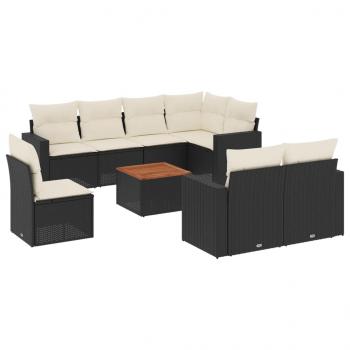 9-tlg. Garten-Sofagarnitur mit Kissen Schwarz Poly Rattan