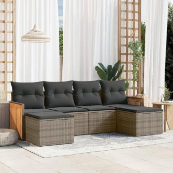 ARDEBO.de - 6-tlg. Garten-Sofagarnitur mit Kissen Grau Poly Rattan