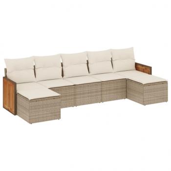 7-tlg. Garten-Sofagarnitur mit Kissen Beige Poly Rattan