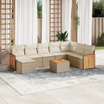 ARDEBO.de - 9-tlg. Garten-Sofagarnitur mit Kissen Beige Poly Rattan