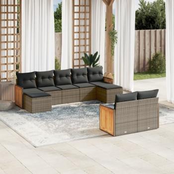 ARDEBO.de - 9-tlg. Garten-Sofagarnitur mit Kissen Grau Poly Rattan