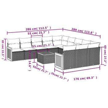 12-tlg. Garten-Sofagarnitur mit Kissen Schwarz Poly Rattan