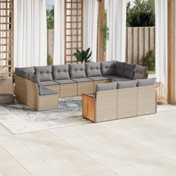 ARDEBO.de - 13-tlg. Garten-Sofagarnitur mit Kissen Beige Poly Rattan