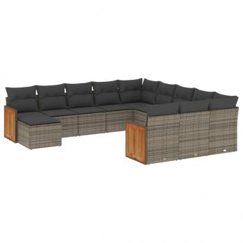 12-tlg. Garten-Sofagarnitur mit Kissen Grau Poly Rattan