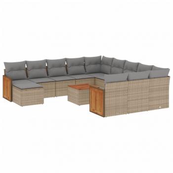 13-tlg. Garten-Sofagarnitur mit Kissen Beige Poly Rattan