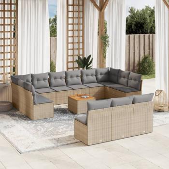 ARDEBO.de - 14-tlg. Garten-Sofagarnitur mit Kissen Beige Poly Rattan