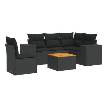 6-tlg. Garten-Sofagarnitur mit Kissen Schwarz Poly Rattan