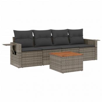 5-tlg. Garten-Sofagarnitur mit Kissen Grau Poly Rattan