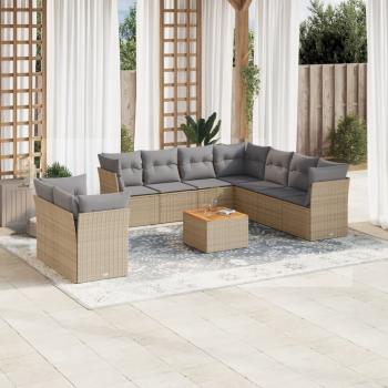 ARDEBO.de - 10-tlg. Garten-Sofagarnitur mit Kissen Beige Poly Rattan