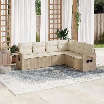 ARDEBO.de - 6-tlg. Garten-Sofagarnitur mit Kissen Beige Poly Rattan