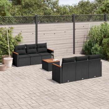 ARDEBO.de - 7-tlg. Garten-Sofagarnitur mit Kissen Schwarz Poly Rattan