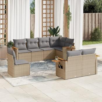 ARDEBO.de - 8-tlg. Garten-Sofagarnitur mit Kissen Beige Poly Rattan