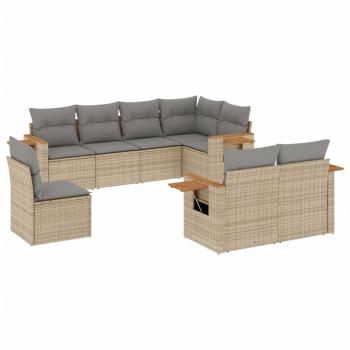 8-tlg. Garten-Sofagarnitur mit Kissen Beige Poly Rattan