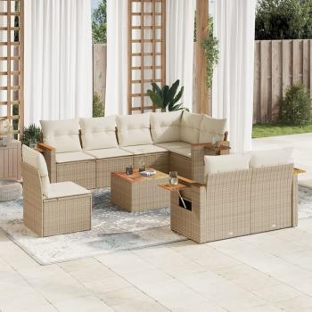 ARDEBO.de - 9-tlg. Garten-Sofagarnitur mit Kissen Beige Poly Rattan