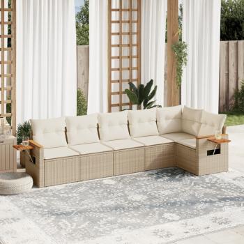 ARDEBO.de - 6-tlg. Garten-Sofagarnitur mit Kissen Beige Poly Rattan