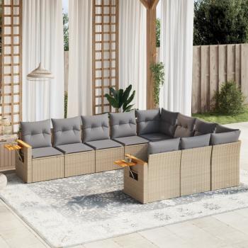 ARDEBO.de - 10-tlg. Garten-Sofagarnitur mit Kissen Beige Poly Rattan