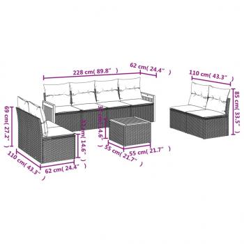 9-tlg. Garten-Sofagarnitur mit Kissen Grau Poly Rattan