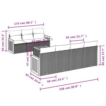 8-tlg. Garten-Sofagarnitur mit Kissen Grau Poly Rattan