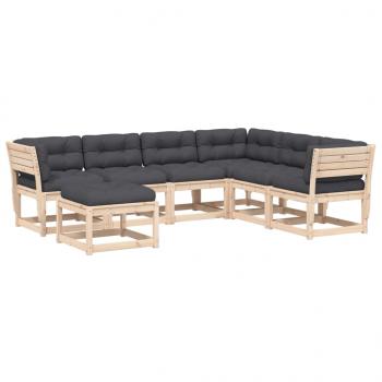 7-tlg. Garten-Lounge-Set mit Kissen Massivholz Kiefer