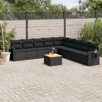 ARDEBO.de - 10-tlg. Garten-Sofagarnitur mit Kissen Schwarz Poly Rattan