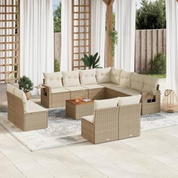 ARDEBO.de - 12-tlg. Garten-Sofagarnitur mit Kissen Beige Poly Rattan