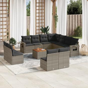 ARDEBO.de - 12-tlg. Garten-Sofagarnitur mit Kissen Grau Poly Rattan