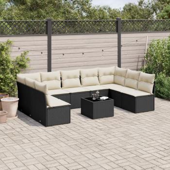 ARDEBO.de - 10-tlg. Garten-Sofagarnitur mit Kissen Schwarz Poly Rattan