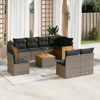 ARDEBO.de - 9-tlg. Garten-Sofagarnitur mit Kissen Grau Poly Rattan