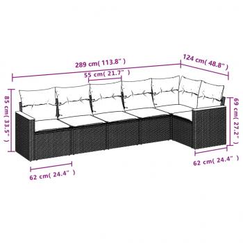 6-tlg. Garten-Sofagarnitur mit Kissen Grau Poly Rattan