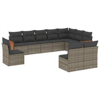 10-tlg. Garten-Sofagarnitur mit Kissen Grau Poly Rattan