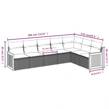 7-tlg. Garten-Sofagarnitur mit Kissen Grau Poly Rattan