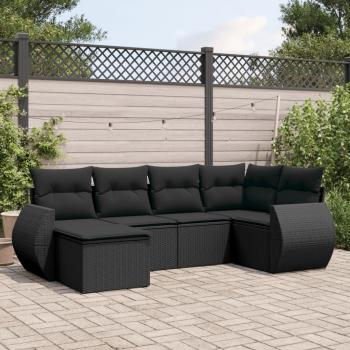 ARDEBO.de - 6-tlg. Garten-Sofagarnitur mit Kissen Schwarz Poly Rattan