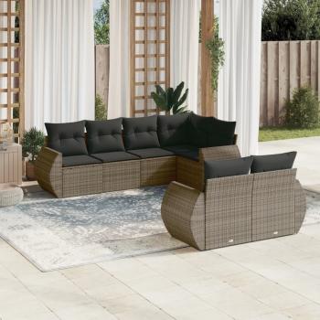 ARDEBO.de - 7-tlg. Garten-Sofagarnitur mit Kissen Grau Poly Rattan