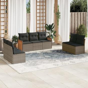 ARDEBO.de - 7-tlg. Garten-Sofagarnitur mit Kissen Grau Poly Rattan