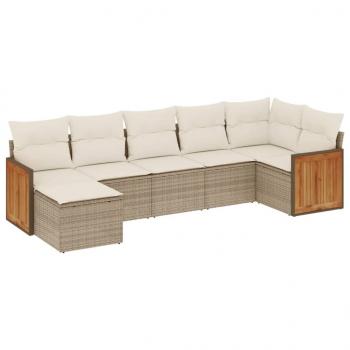 7-tlg. Garten-Sofagarnitur mit Kissen Beige Poly Rattan