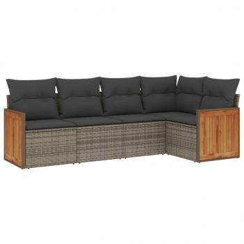 5-tlg. Garten-Sofagarnitur mit Kissen Grau Poly Rattan