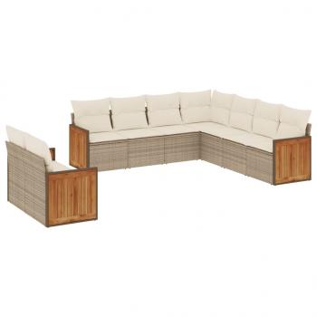 9-tlg. Garten-Sofagarnitur mit Kissen Beige Poly Rattan