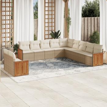 ARDEBO.de - 11-tlg. Garten-Sofagarnitur mit Kissen Beige Poly Rattan