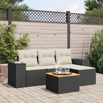 ARDEBO.de - 5-tlg. Garten-Sofagarnitur mit Kissen Schwarz Poly Rattan