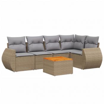 6-tlg. Garten-Sofagarnitur mit Kissen Beige Poly Rattan