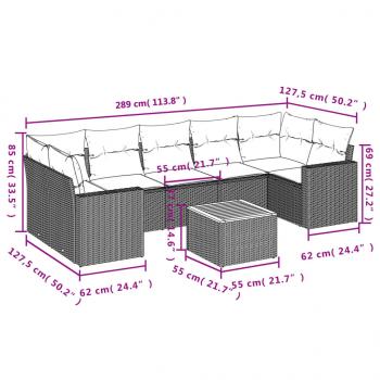 8-tlg. Garten-Sofagarnitur mit Kissen Beige Poly Rattan