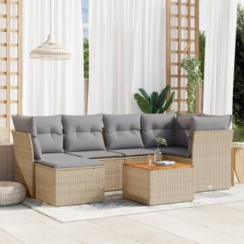 ARDEBO.de - 7-tlg. Garten-Sofagarnitur mit Kissen Beige Poly Rattan