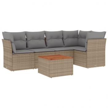 6-tlg. Garten-Sofagarnitur mit Kissen Beige Poly Rattan