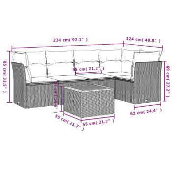 6-tlg. Garten-Sofagarnitur mit Kissen Beige Poly Rattan